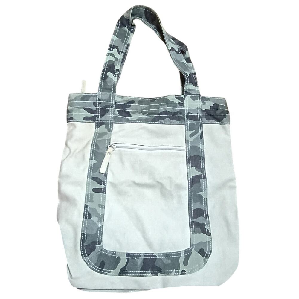 Canvas Green/ Green Camo Accent Multi-pocket Lined Cotton Tote Bag